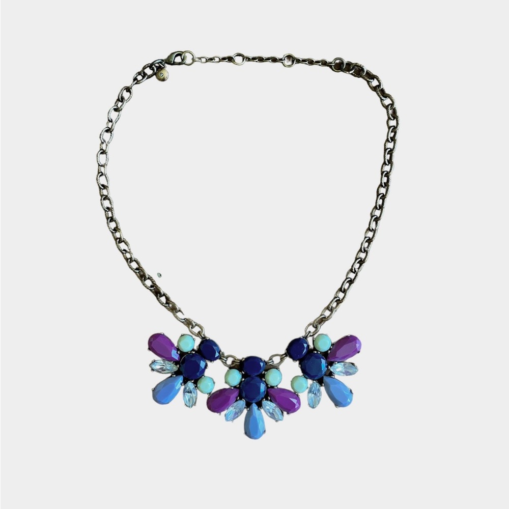 J Crew Floral Blue Purple Statement Necklace | Adjustable Length